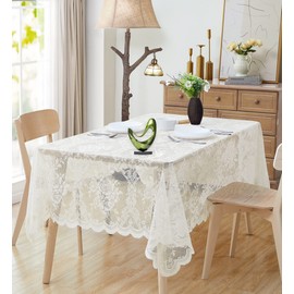 ASATEX 60 x 84 Inch Ivory Rectangle Lace Tablecloth. Classic Elegant Floral Pattern is Ideal Choice for Any Luxury Dining Room, Birthday, Wedding or Holiday Celebration. LUT Ivory 84"