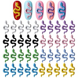 WOKOTO 40pcs Colorful Snake Nail Charms For Nails Women Nail Art Snake Charms For Acrylic Nails Macaron Candy Color Small 3D Snakes For Nails Art Jewels Nail Jewelry For Nails Designs Charms Studs