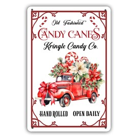 Old Fashion Candy Canes Metal Tin Sign Christmas Candy Shop Open Daily Decor for Kitchen Cafe Holiday Farmhouse Party Supply Wall Plaque Art 8x12 inch