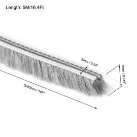 sourcing map Brush Weather Stripping, 5M/16.4Ft Card-Slot Seal Strip Pile Weatherstrip Door Sweep Brush for Door Window, 6x8mm/WxH