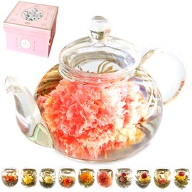 RIMTAE Gift Flower Blooming Tea Carnation Tea Craft Tea 10 Types of Teapot, Elegant Set, Present, Tea & Tea Set