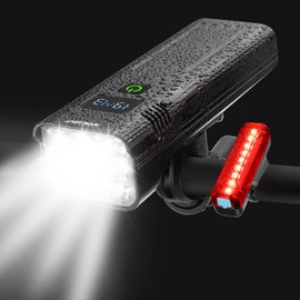 10000 Lumen Super Bright Bike Light 8 LEDs 5 Modes USB Rechargeable Bike Headlights 360° Rotatable Waterproof Bicycle Headlight Runtime 38+Hrs Digital Display Bike Lights for Night Riding,Taillight