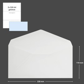Blanke Briefhüllen, Transparent Envelopes, Pack of 100, Wet Seal, No Window, Lace Flap, 110 x 220 mm (DIN Long), 90 g/m² Offset, White (Transparent White)