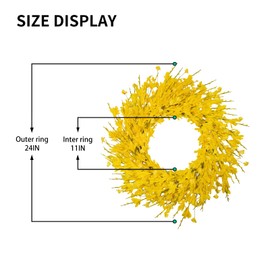 wwmira 24 Inch Artificial Yellow Forsythia Flower Wreaths, Silk Leaves Paper Floral Wreath for Front Door, Spring Summer Decor, All Season Wreath for Wall Window Farmhouse Wedding Home Decor