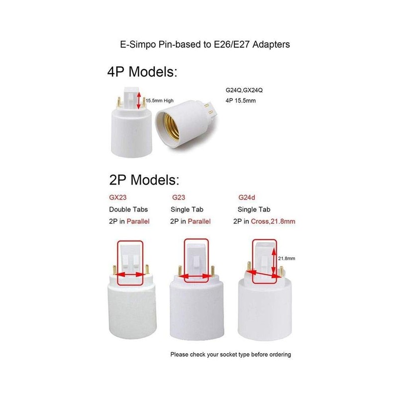 General LH0910 4 Pin CFL, to, E26/E27 Medium Base, Converter,