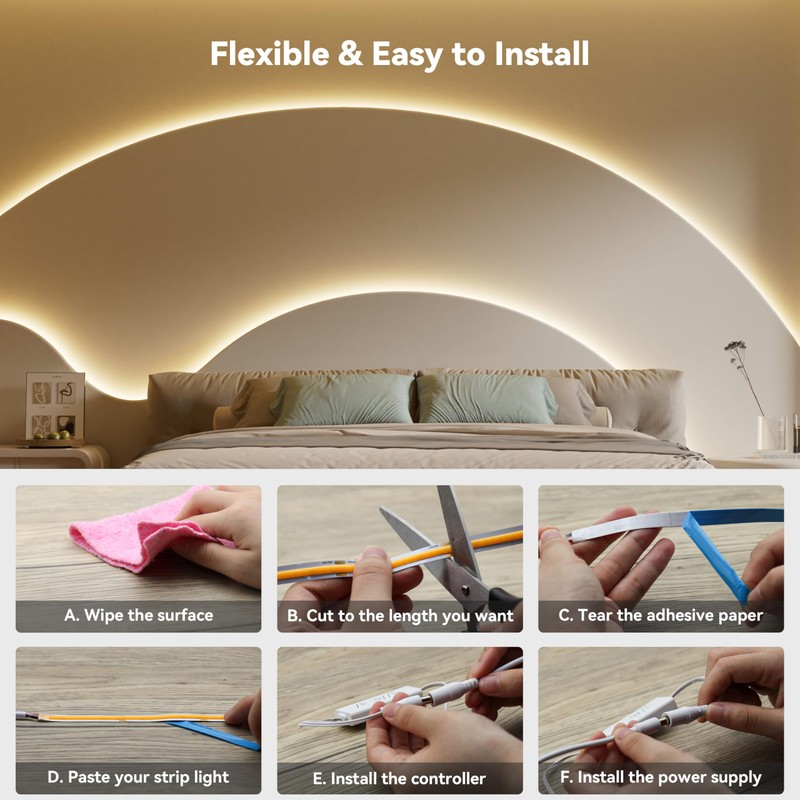 PAUTIX COB LED Strip Lights with RF Remote,UL Listed Dotless