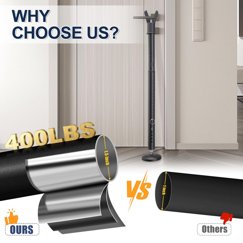Door Security Bar, 1.25Inch Diameter Heavy Duty Security Bar with