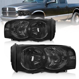 AS Headlights Assembly Compatible With 2002 2003 2004 2005 Dodge Ram 1500/03 04 05 Dodge Ram 2500/3500 Smoke Lens Clear Reflector Driver and Passenger Side AUTOLIGHTS