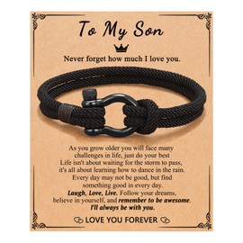 To My Son Bracelet from Mom, Stocking Stuffers Christmas Gifts for Son Teenage Teen Boys Gift Ideas, 10 11 12 13 14-16 16-18 Year Old Boy Cool Birthday Gifts for Guys Grown Adult Son, Confirmation Graduation Valentines Christmas Presents Gifts for Him Me