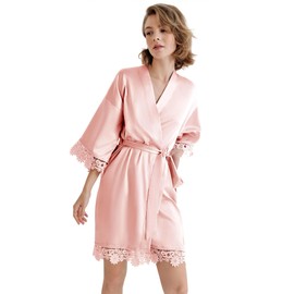 SIORO Women's Kimono Robe Sexy V Neck Robes With 3/4 Sleeves Kimono Robes for Nightwear Sleepwear S-XL