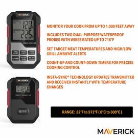MAVERICK Wireless Extended Range Digital Instant Read Cooking Kitchen Grilling Smoker BBQ Probe Meat Thermometer (XR-30R)