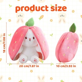 Darryy Rabbit Hide Plush, Easter Bunny Plush Toy, 18 cm Rabbit Soft Toy, Plush Rabbit Carrots, for Children, Boys, Girls, Easter Party Decoration, Gift (Strawberry)