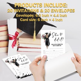 She Did It Graduation Invite Cards, 20 Graduation Invitations with Envelopes Congrats Grad Graduation Party Supplies for University College or High School Celebration Announcement Party Decor -FS388