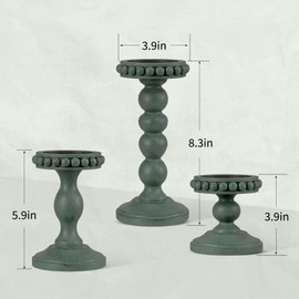 Mumufy 3 Set Wooden Candle Holders for Pillar Candles, Sage Green, Small