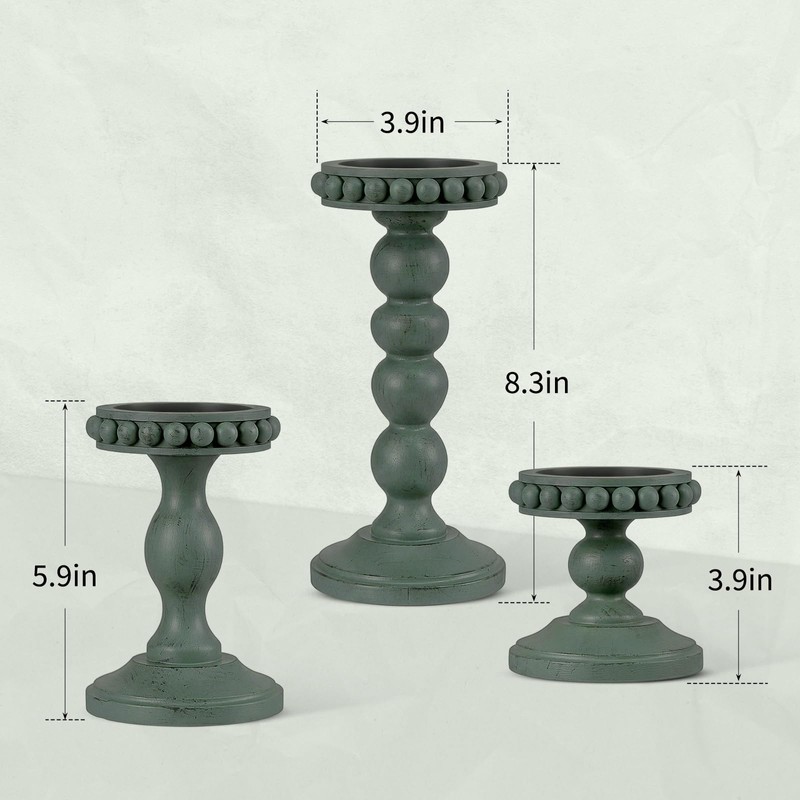 Mumufy 3 Set Wooden Candle Holders for Pillar Candles, Sage