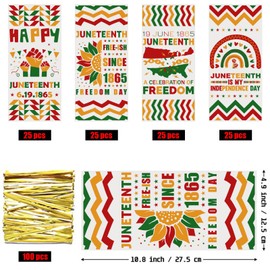 100 Pcs Juneteenth Goodie Bags, Juneteenth Gift Bags for Party Decorations, Juneteenth Decorations Treat Cellophane Candy Bags for African American Freedom Day Celebration Party Favor Supplies