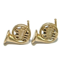 Gold Colored French Horn Stud Earrings (S025)