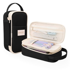 SKYDUE Large Capacity Pencil Case Organizer - Aesthetic School Supply Bag for Students & Adults, Zippered Pencil Pouch with Multi-Compartment Black