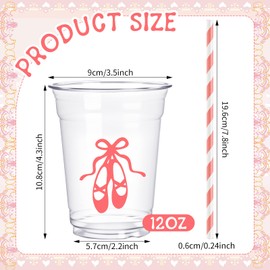 Jingmore 50 Sets Ballerina Disposable Cups with Lids and Straws Plastic Ballet Party Cold Beverage Drinking Cups for Birthday Ballerina Theme Ballet Dance Party Supplies