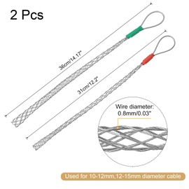 MECCANIXITY Cable Pulling Grip for 10-12mm+12-15mm Cable(Red + Green) 31/36cm,1/1.2FT Wire Mesh Puller Socks Grip Single Head Galvanizing Steel Wire Grips Net Cover Smooth