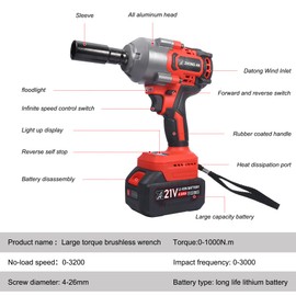 ZHONG AN Cordless 1/2 Brushless Impact Wrench Set, 740ft-lbs (1000N.m) 3200 RPM,with 2 Batteries 5 Sockets Multi-functional parts, Electric Impact Wrench for Trucks Cars Lawn Mowers Home DIY