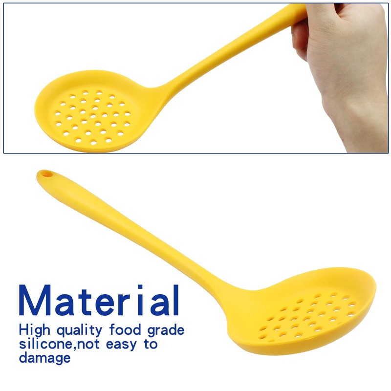 BokWin 1 Pcs Round Slotted Spoon Heat Resistant Silicone Strainer