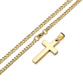 FOSIR Cross Necklace for Men, Gold Stainless Steel Mens Cross Pendant Necklaces, Curb Chain