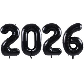 TONIFUL 2026 Black Foil Number Balloons 16 Inch Black 2026 Number Balloons 2026 Graduation Aluminum Foil Mylar Balloons for 2026 New Year Eve Christmas Anniversary Party Supplies