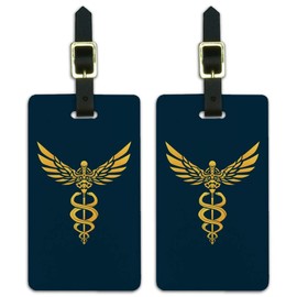 Caduceus Medical Symbol DR Nurse EMT Luggage ID Tags Cards Set of 2