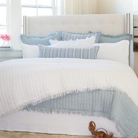 ELISABETH YORK 90" x 92" Anika Dove Full/Queen Cotton Bedspread Quilt All Seasons Spring Summer Reversible Lightweight Handstitched Pre-Wash Pre-Shrunk Bedding Bed Bedroom Decor Decoration Full/Queen