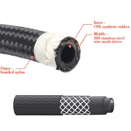 VEHSUN Oil Hose, Inner Diameter 0.3 inch (8.71 mm), AN6, 3.3 ft (1 m), Fuel Hose, Stainless Steel, Nylon, Mesh, Flexible, Pressure, Heat Resistant, Oil Resistant, Oil Resistant, Oil Gasoline Hose,