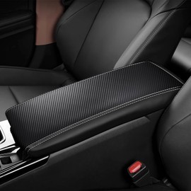 REMOCH Center Console Armrest Cover for Camry Accessories 2025 2026 Interior Camry (LE/SE/XLE/SXE) Leather Arm Rest Seat Middle Console Box Lid Protector (Carbon White Stitches)