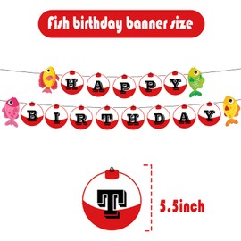 Okayski Fishing Happy Birthday Banner, Fishing Birthday Party Decorations Freshwater Pond Outdoor Salt Birthday Party Decoration, Fishing Competition Retirement Barbecue Party Supplies