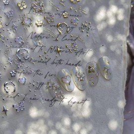 2 Sheets Gold Nail Stickers Star Heart Butterfly Nail Decals Bohemian Style Nail Art Stickers 5D Embossed Self-Adhesive Star Moon Nail Decals Bohemia Flower Nails Designs Nails Decoration