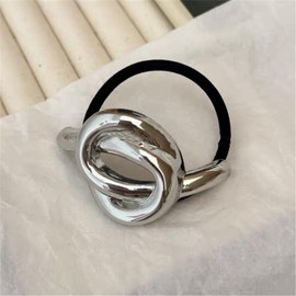 papasgix Metal Hair Ties, Metal Geometric Elastic Hair Ties, Hair Cuff Wrap Hair Ties for Thick Hair Gold Ponytail Cuff Elastic Hair Ties for Women Hair Accessories (Silver Set 06)