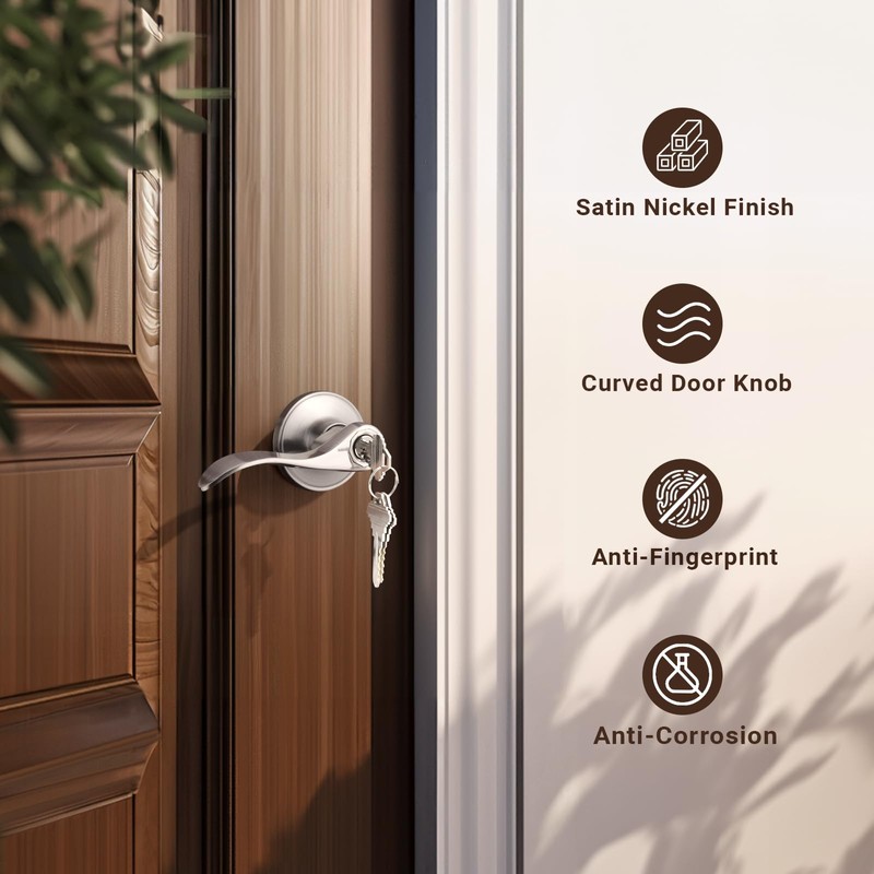Knobonly 3 Pack Keyed Alike Satin Nickel Entrance Door Handle,