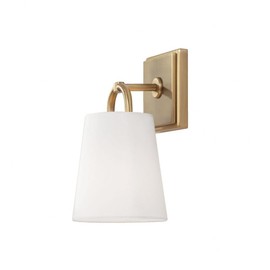 Capital Lighting 649411AD Brody Transitional White Fabric Wall Sconce, 1-Light 100 Watt, 11" H x 6" W, Aged Brass
