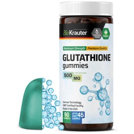 BIO KRAUTER Gomitas de L-glutatión - 500 mg - 90 masticables veganos - Suplemento de glutatión reducido - Suplemento antioxidante                     
