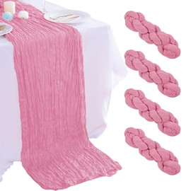 4 Pack Dusty Rose Cheesecloth Table Runner 35x120 Inch Boho Gauze Fabric Cheese Cloth Table Runner 10Ft Rustic Romantic Sheer Table Runners for Wedding Party Bridal Baby Shower Long Table Decoration