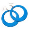 Large Light Blue Enamel Hoop Drop Earrings/ 65mm Diameter