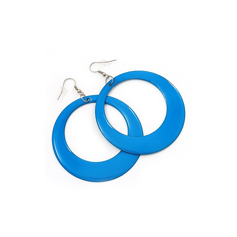Large Light Blue Enamel Hoop Drop Earrings/ 65mm Diameter