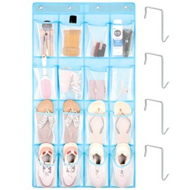 F-color Cruise Ship Essentials 2025 Hanging Organizer - Mesh Over the Door Shoe Organizer for cabin, Space Saving Large 16 Mesh Pockets Sturdy Quick Dry Storage Holder with 4 Hooks, Blue