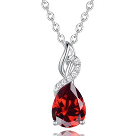FANCIME Christmas Gifts Garnet Necklace 14K Solid White Gold Teardrop Pendant with Diamond January Birthstone Necklace Gifts Jewelry for Mom Women