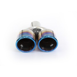 NETAMI 2.25' Inlet to 3.5" Dual Outlet Stainless Steel Exhaust Tip Rolled Edge Double Wall w Blue Burnt Tip