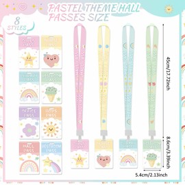 8 Set PVC Hall Pass Lanyards Pastel Unbreakable Hall School Passes Teacher Supplies for Classroom Elementary Middle School Bathroom Library Office Nurse