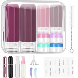 VOSHOME Juego de 18 Botellas de Viaje Silicona, Accesorios Viaje Rellenables a Prueba Fugas, Contenedores Viaje, Sin BPA, Certificación Tsa, Botellas de Viaje para Viajar y Acampar (A)