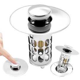 Pop Up Sink Strainer, 304 Stainless Steel Pop Up Drain Strainer, Plug with Removable Stainless Steel Filter Basket, Hair Catcher, Sink Plug, Suitable for Kitchen, Bathroom (Diameter 25 to 46 mm)