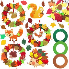 Pack of 131 Autumn Wreaths Craft Set, Autumn Crafts Children, Thanksgiving Crafts, Foam Rubber Craft Set Children Autumn, Hedgehog Craft Set for Children, Felt Craft Set, Foam Rubber Sticker Autumn,