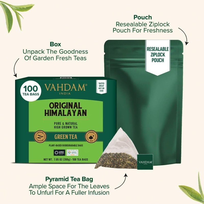 VAHDAM, Original Himalayan Green Tea (100 Count) High Grown, Non