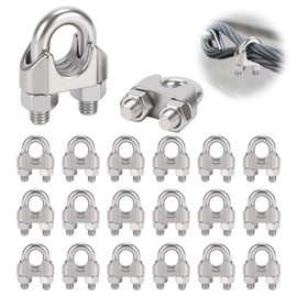 DmDoyy Wire Rope Clamp, Pack of 20 Stainless Steel U Bolts Rope Clamp Bow Rope Clamp with Lock Nuts, for Steel Cable Steel Wire Steel Cable (Diameter 5 mm)